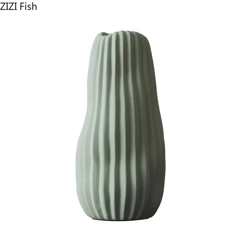 Modern irregular ceramic vase trio living room ribbed decor