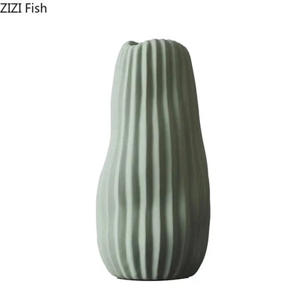 Modern irregular ceramic vase trio living room ribbed decor