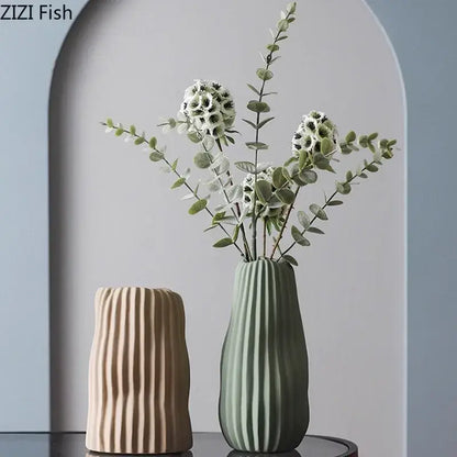 Modern irregular ceramic vase trio living room ribbed decor