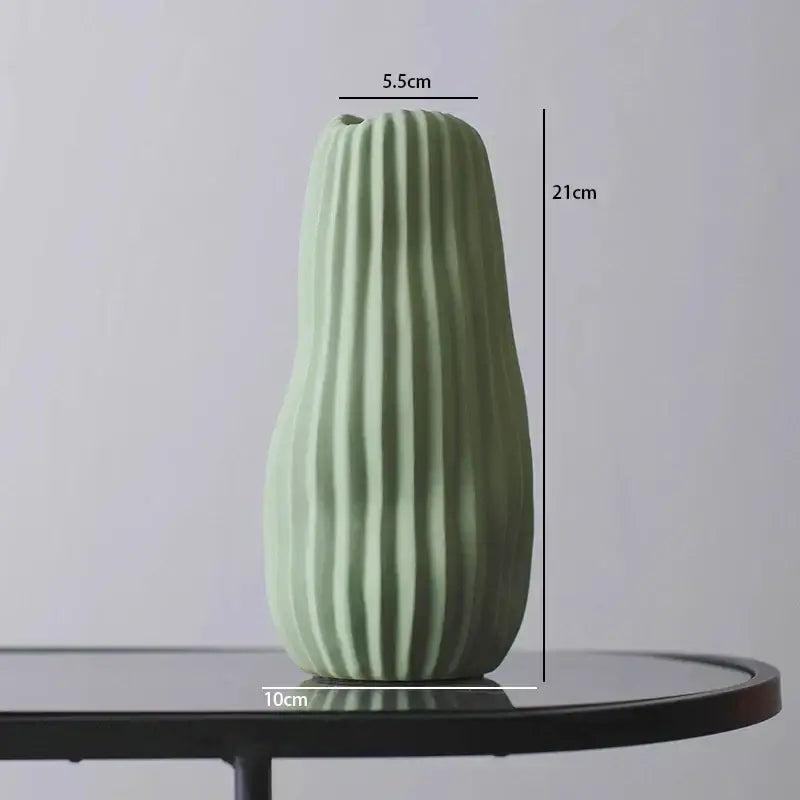 Modern irregular ceramic vase trio living room ribbed decor