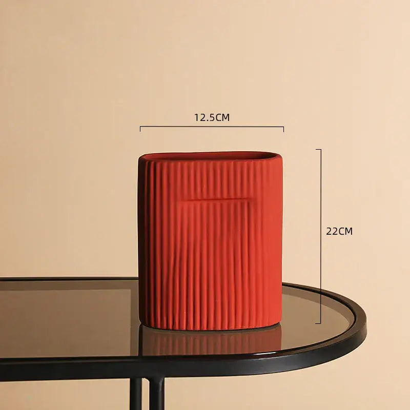 Modern irregular ceramic vase trio living room ribbed decor