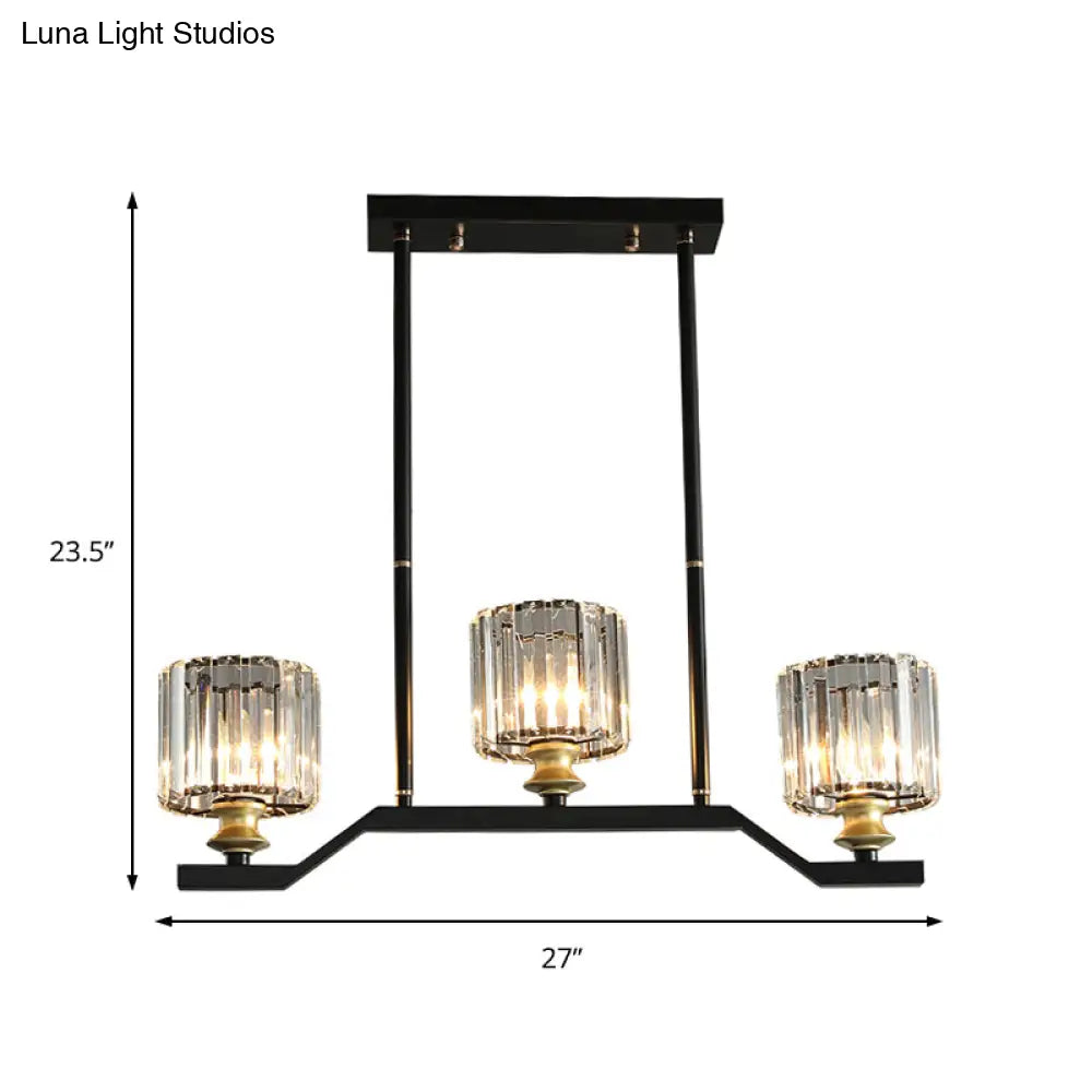 DecorBites™ Modern Island Pendant Light with Black Clear Crystal Cylinder - 3/4 Lights for Indoor