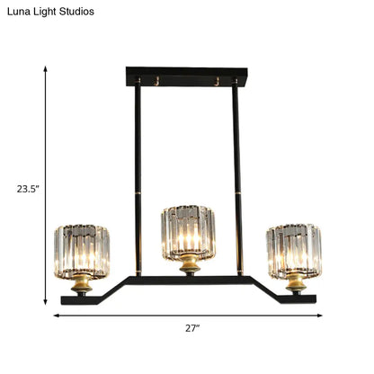 DecorBites™ Modern Island Pendant Light with Black Clear Crystal Cylinder - 3/4 Lights for Indoor