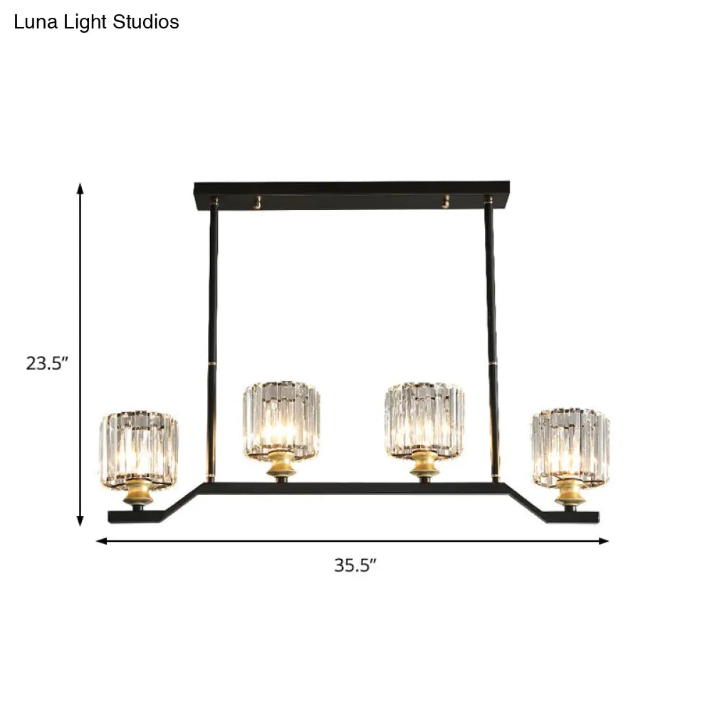 DecorBites™ Modern Island Pendant Light with Black Clear Crystal Cylinder - 3/4 Lights for Indoor
