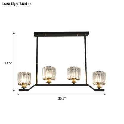 DecorBites™ Modern Island Pendant Light with Black Clear Crystal Cylinder - 3/4 Lights for Indoor