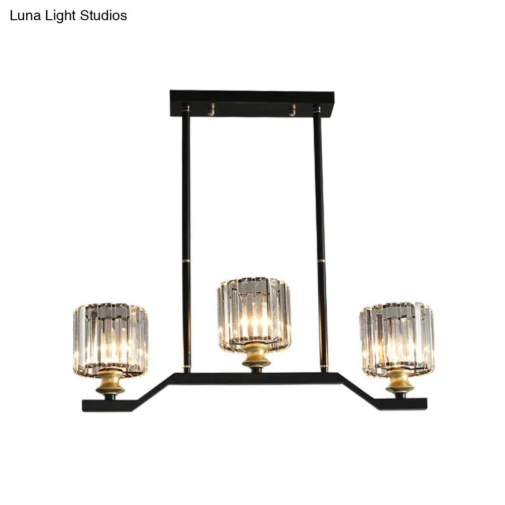 DecorBites™ Modern Island Pendant Light with Black Clear Crystal Cylinder - 3/4 Lights for Indoor