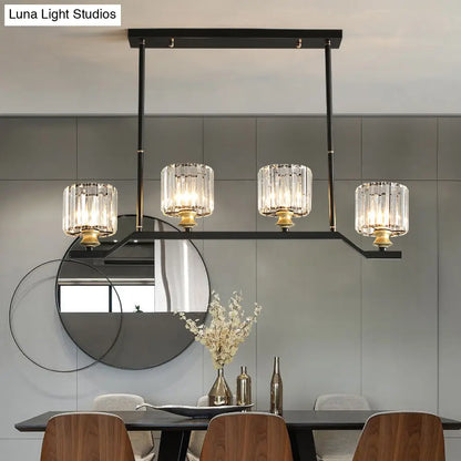 DecorBites™ Modern Island Pendant Light with Black Clear Crystal Cylinder - 3/4 Lights for Indoor