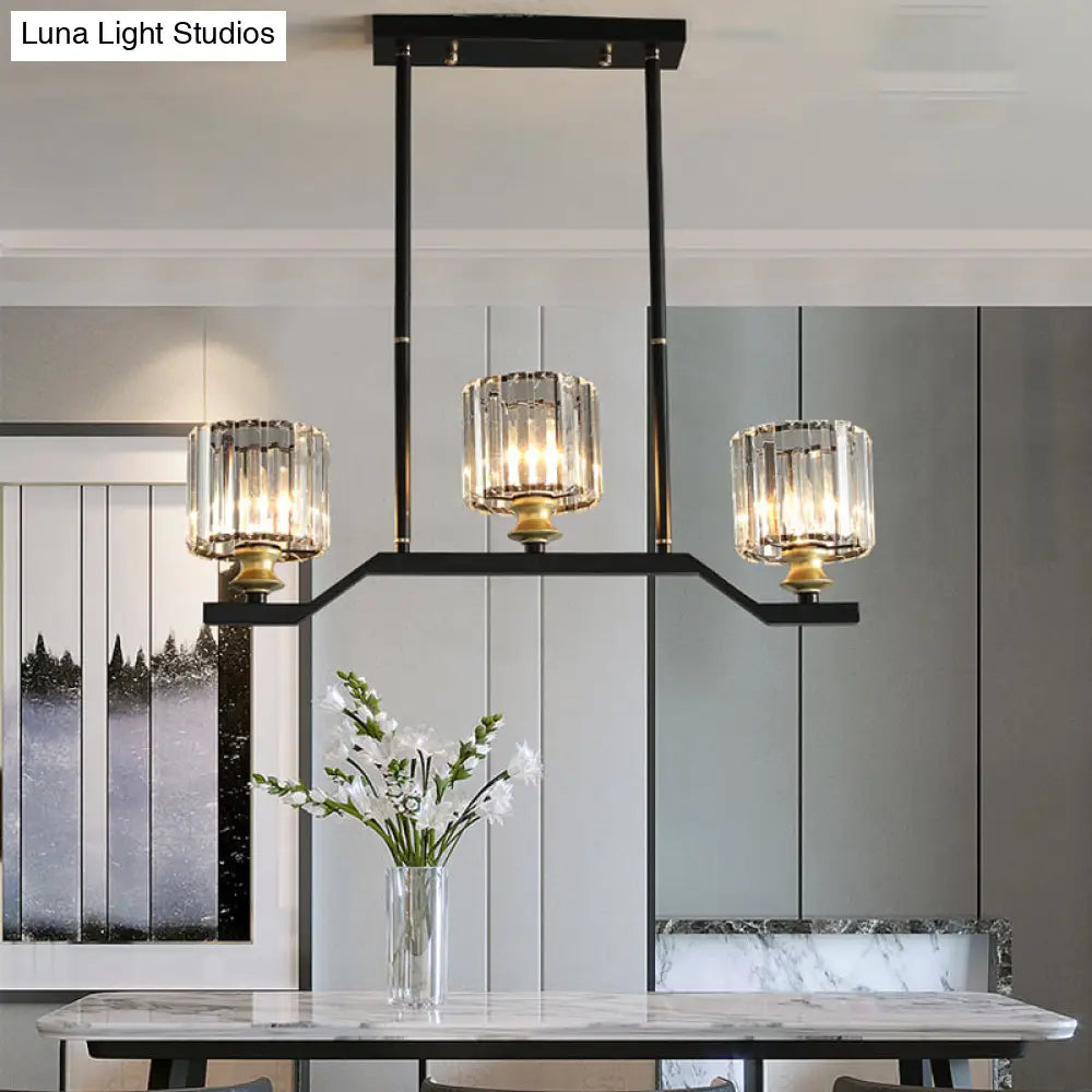 DecorBites™ Modern Island Pendant Light with Black Clear Crystal Cylinder - 3/4 Lights for Indoor