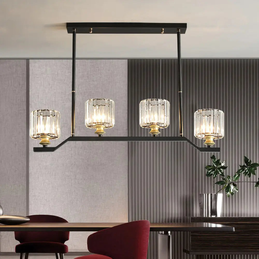 DecorBites™ Modern Island Pendant Light with Black Clear Crystal Cylinder - 3/4 Lights for Indoor