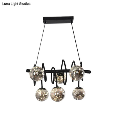 DecorBites™ Modern Island Pendant Light with Smoke Gray Orb Glass Shade - Black Metal, LED Bulbs - Ideal for Dining Room