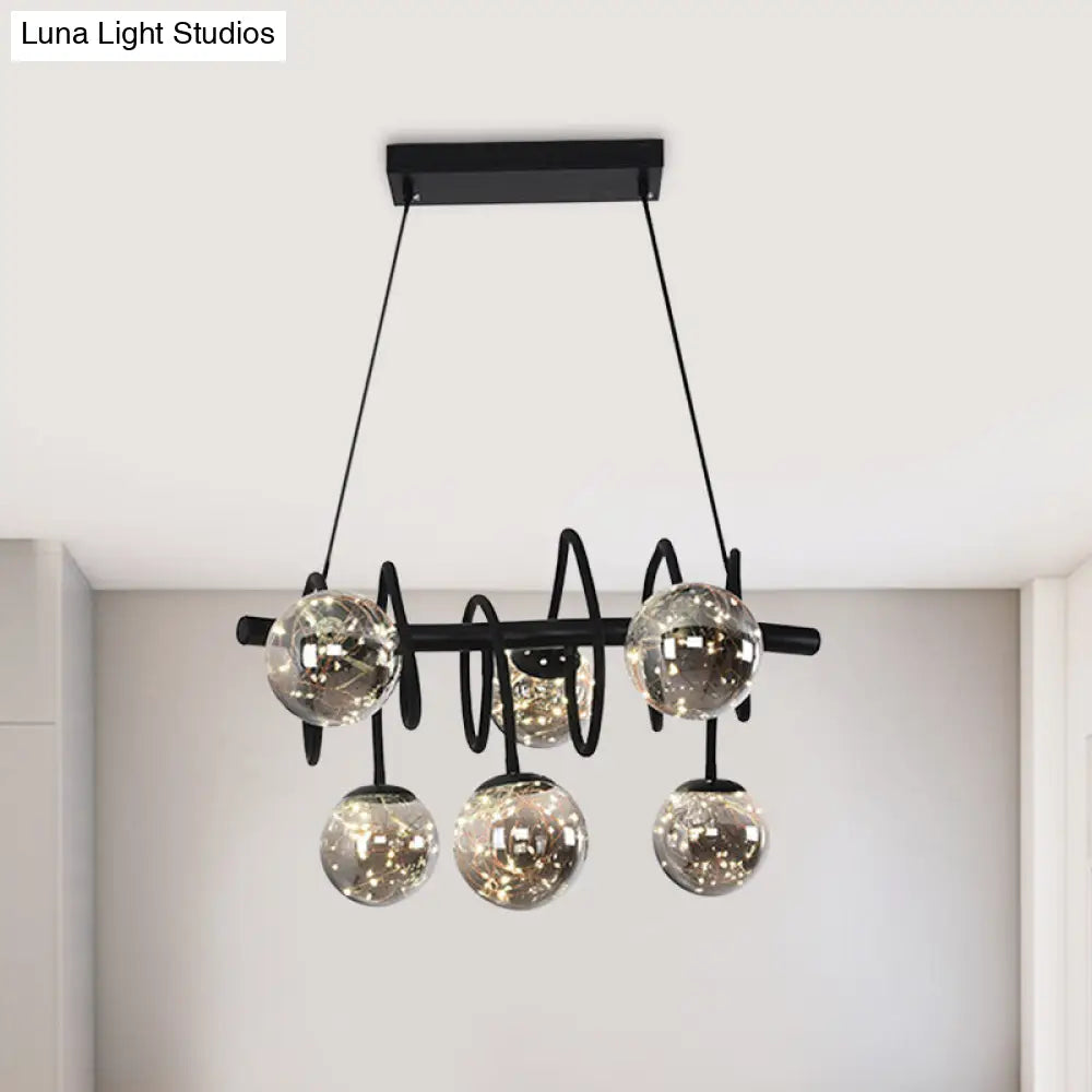 DecorBites™ Modern Island Pendant Light with Smoke Gray Orb Glass Shade - Black Metal, LED Bulbs - Ideal for Dining Room