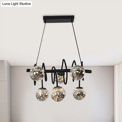 DecorBites™ Modern Island Pendant Light with Smoke Gray Orb Glass Shade - Black Metal, LED Bulbs - Ideal for Dining Room