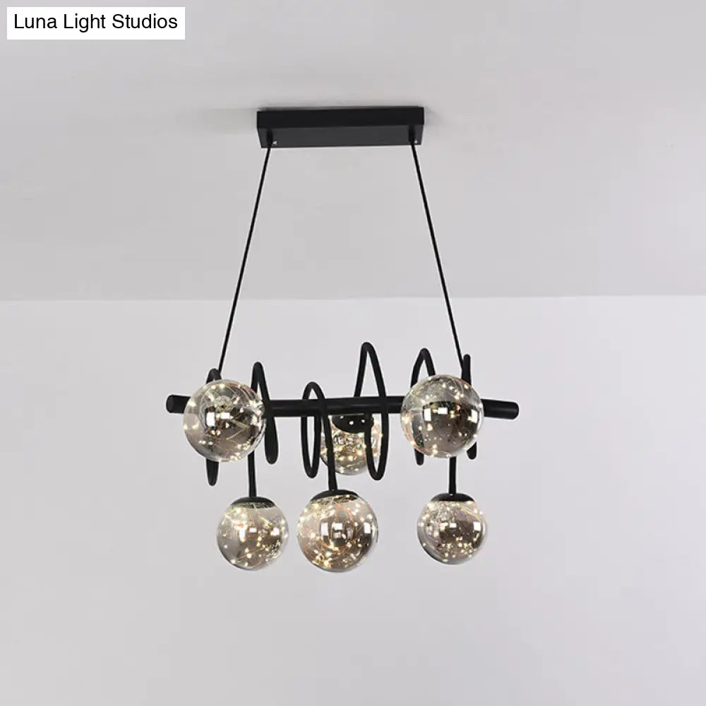 DecorBites™ Modern Island Pendant Light with Smoke Gray Orb Glass Shade - Black Metal, LED Bulbs - Ideal for Dining Room