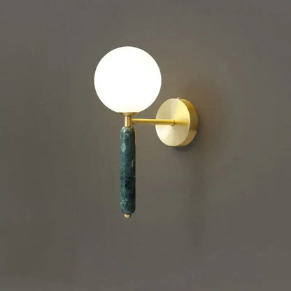 Modern italian green marble wall lamp bedroom glass globe sconce