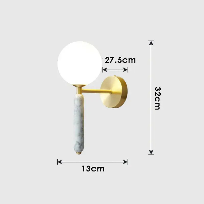 Modern italian green marble wall lamp bedroom glass globe sconce