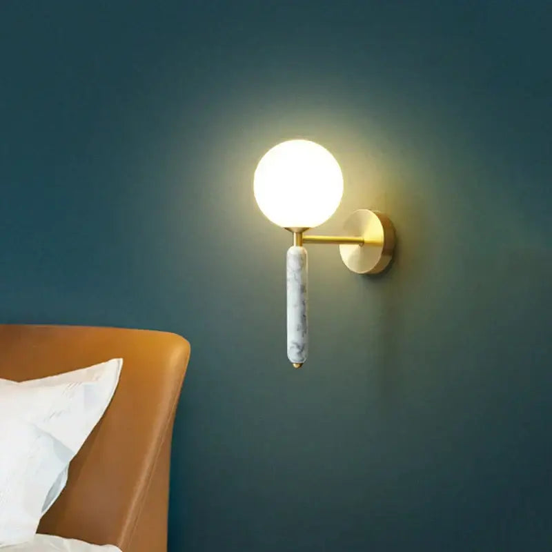Modern italian green marble wall lamp bedroom glass globe sconce