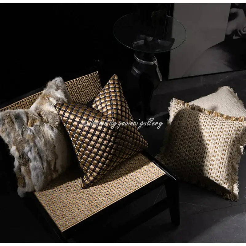 Modern ivory tawny rabbit fur pillow covers living room decor