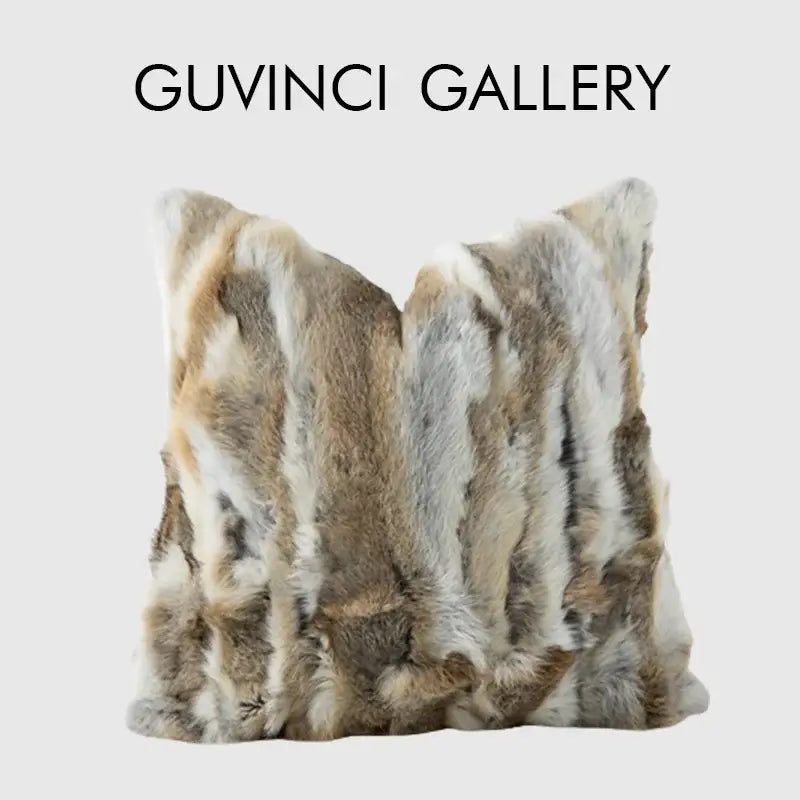 Modern ivory tawny rabbit fur pillow covers living room decor