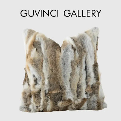 Modern ivory tawny rabbit fur pillow covers living room decor