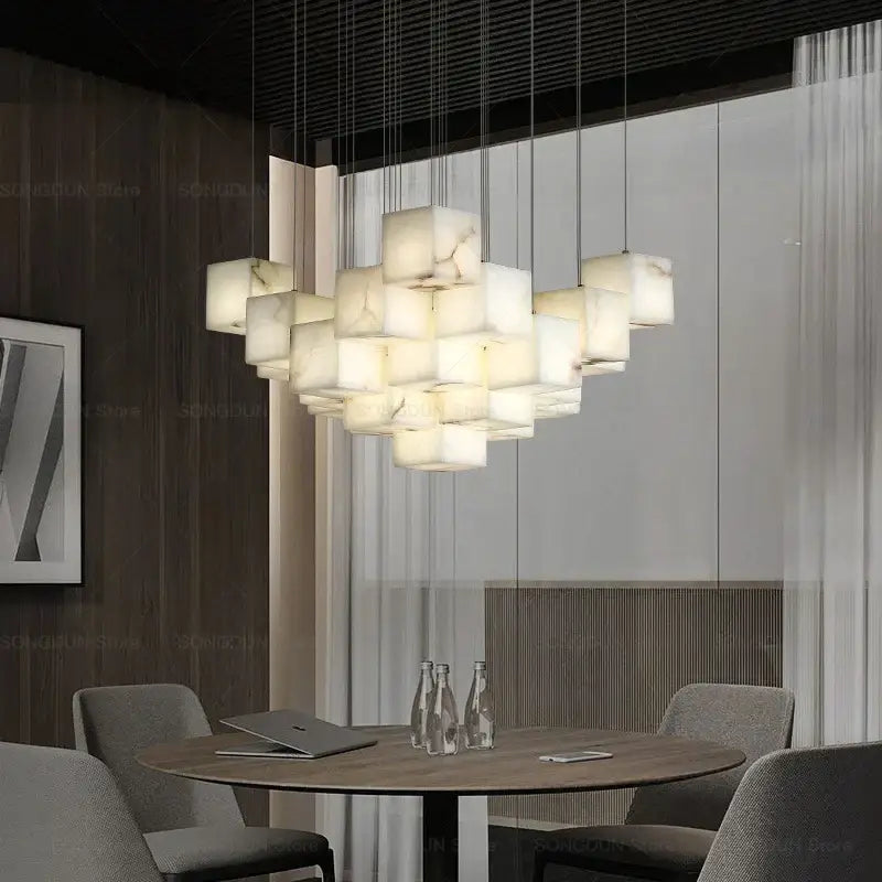 Modern jade design spiral alabaster chandelier living room light
