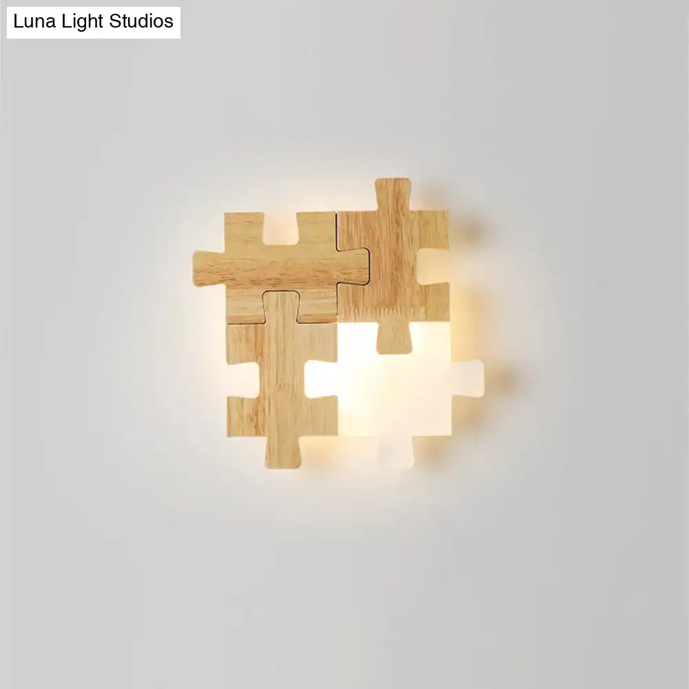 Modern jigsaw wood wall lamp – bedroom led lighting sconce