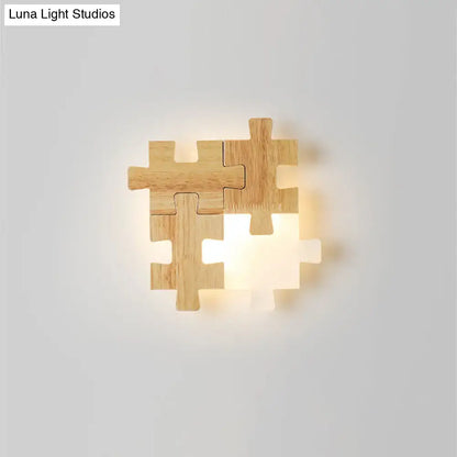 Modern jigsaw wood wall lamp – bedroom led lighting sconce