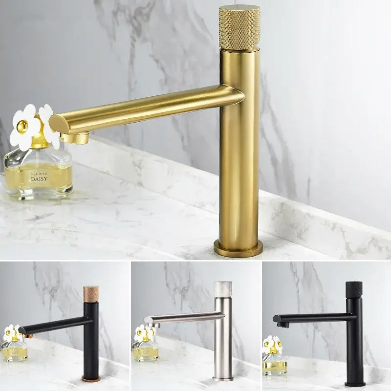 Modern knurled brushed gold basin faucet bathroom mixer tap