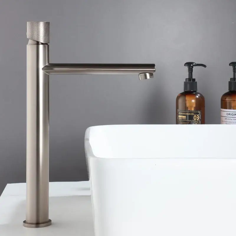 Modern knurled brushed gold basin faucet bathroom mixer tap
