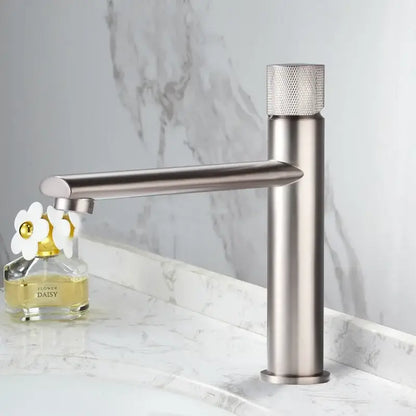 Modern knurled brushed gold basin faucet bathroom mixer tap