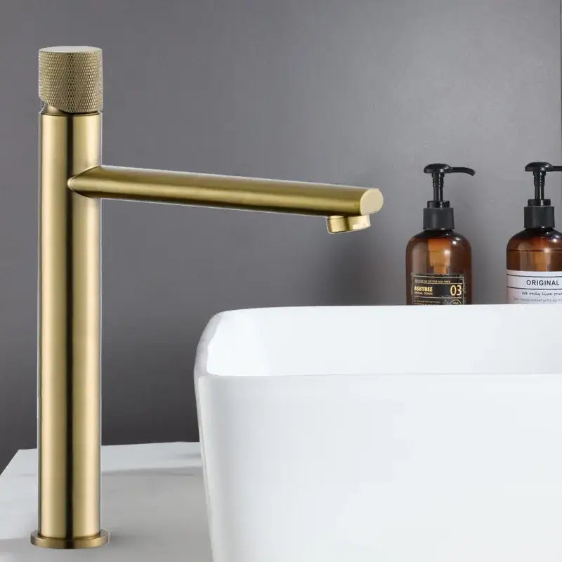 Modern knurled brushed gold basin faucet bathroom mixer tap