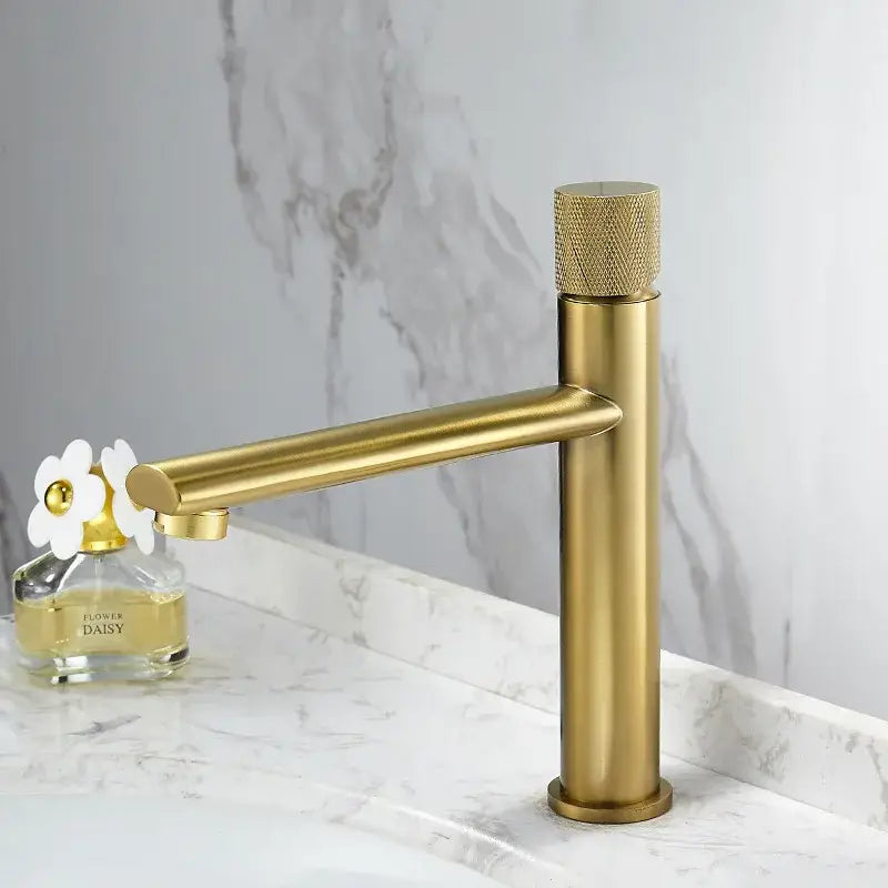 Modern knurled brushed gold basin faucet bathroom mixer tap