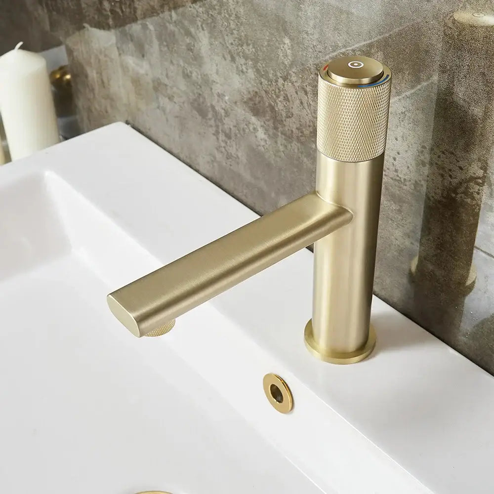 Modern knurled gold single handle bathroom faucet mixer