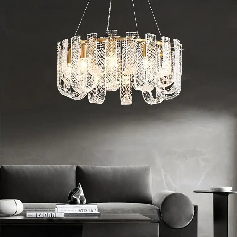 Modern layered clear glass and gold ceiling chandelier living room