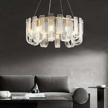 Modern layered clear glass and gold ceiling chandelier living room