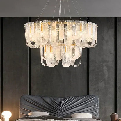 Modern layered clear glass and gold ceiling chandelier living room