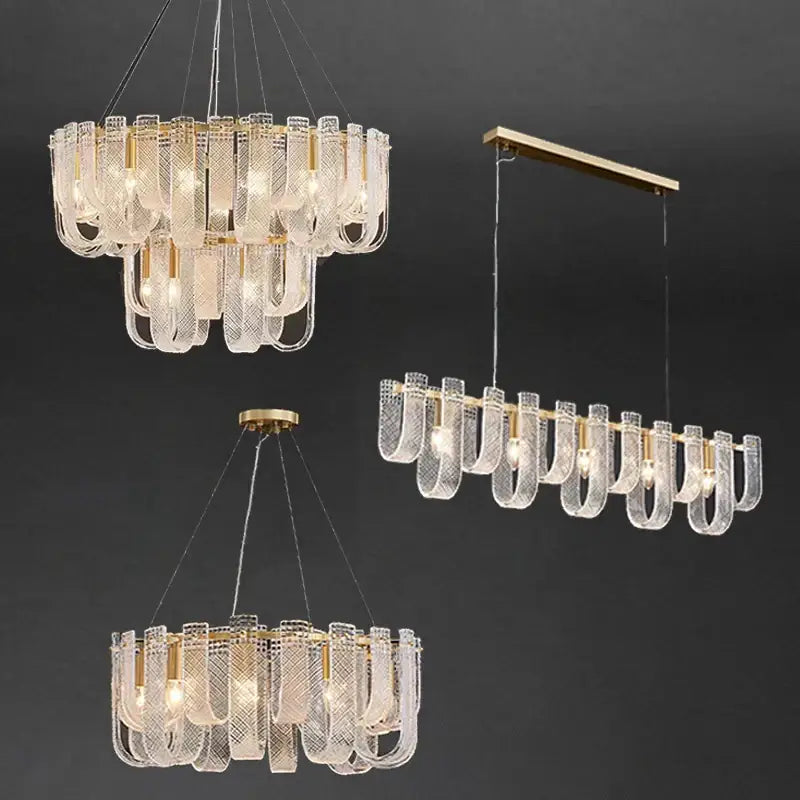 Modern layered clear glass and gold ceiling chandelier living room