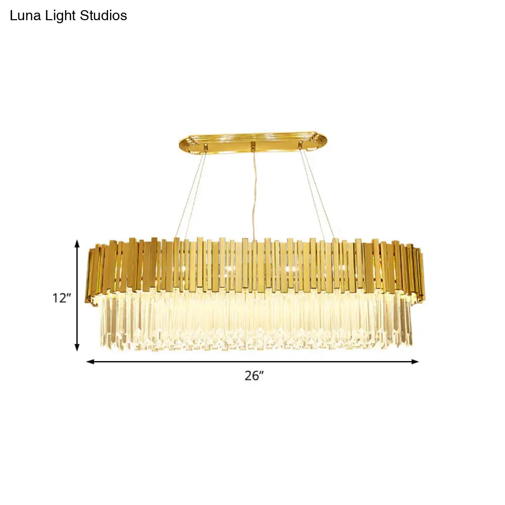 DecorBites™ Modern Layered Metal Chandelier Lamp - 6-Light Golden Hanging Light with Crystal Icicles - 26"/35.5"/39" W