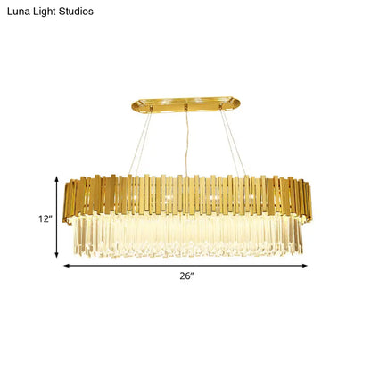 DecorBites™ Modern Layered Metal Chandelier Lamp - 6-Light Golden Hanging Light with Crystal Icicles - 26"/35.5"/39" W
