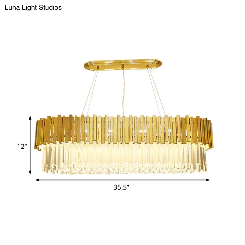 DecorBites™ Modern Layered Metal Chandelier Lamp - 6-Light Golden Hanging Light with Crystal Icicles - 26"/35.5"/39" W