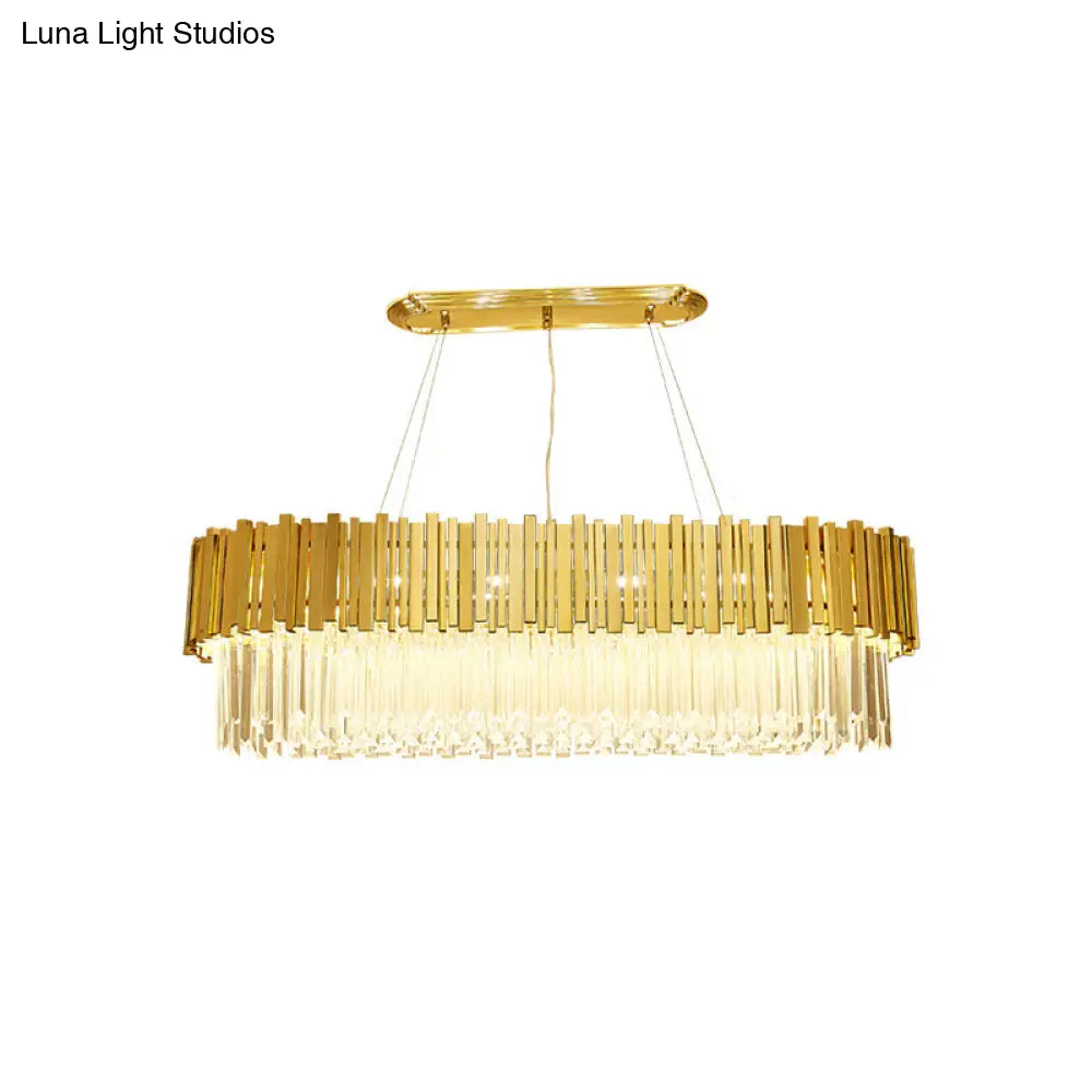 DecorBites™ Modern Layered Metal Chandelier Lamp - 6-Light Golden Hanging Light with Crystal Icicles - 26"/35.5"/39" W