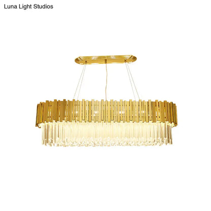 DecorBites™ Modern Layered Metal Chandelier Lamp - 6-Light Golden Hanging Light with Crystal Icicles - 26"/35.5"/39" W