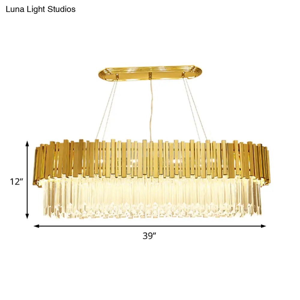 DecorBites™ Modern Layered Metal Chandelier Lamp - 6-Light Golden Hanging Light with Crystal Icicles - 26"/35.5"/39" W