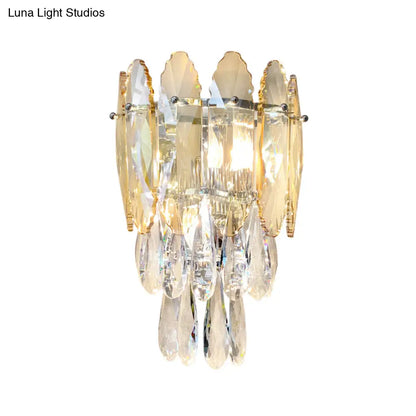 DecorBites™ Modern Layered Wall Lighting – Clear and Champagne/Smoke Gray Crystal Wall Sconce Fixture, 2 Lights