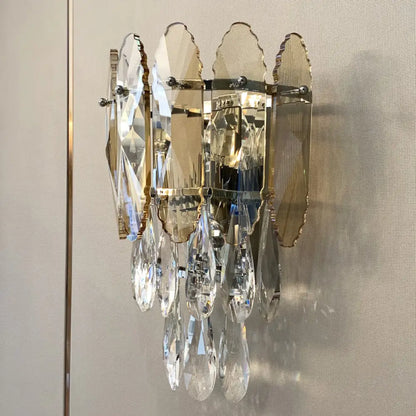 DecorBites™ Modern Layered Wall Lighting – Clear and Champagne/Smoke Gray Crystal Wall Sconce Fixture, 2 Lights