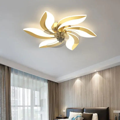 Modern leaf black & white ceiling fan with remote control bedroom