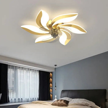 Modern leaf black & white ceiling fan with remote control bedroom