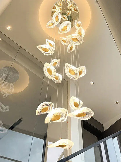 Modern leaf crystal glass staircase chandelier living room light