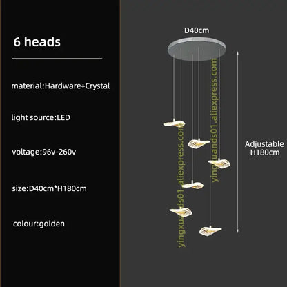 Modern leaf crystal glass staircase chandelier living room light