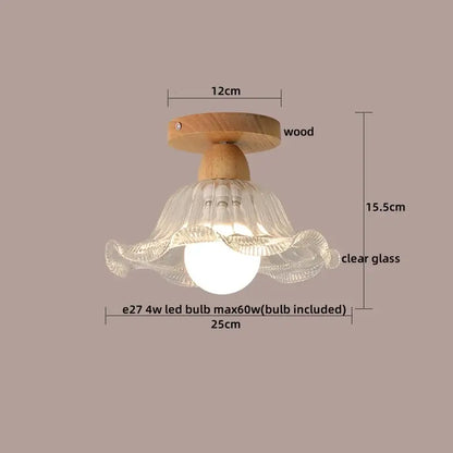 Modern leaf glass ceiling light hallway warm wood led lighting
