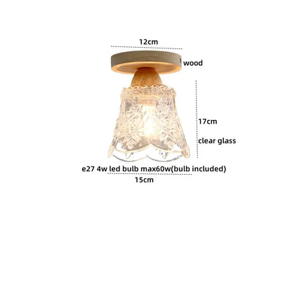 Modern leaf glass ceiling light hallway warm wood led lighting